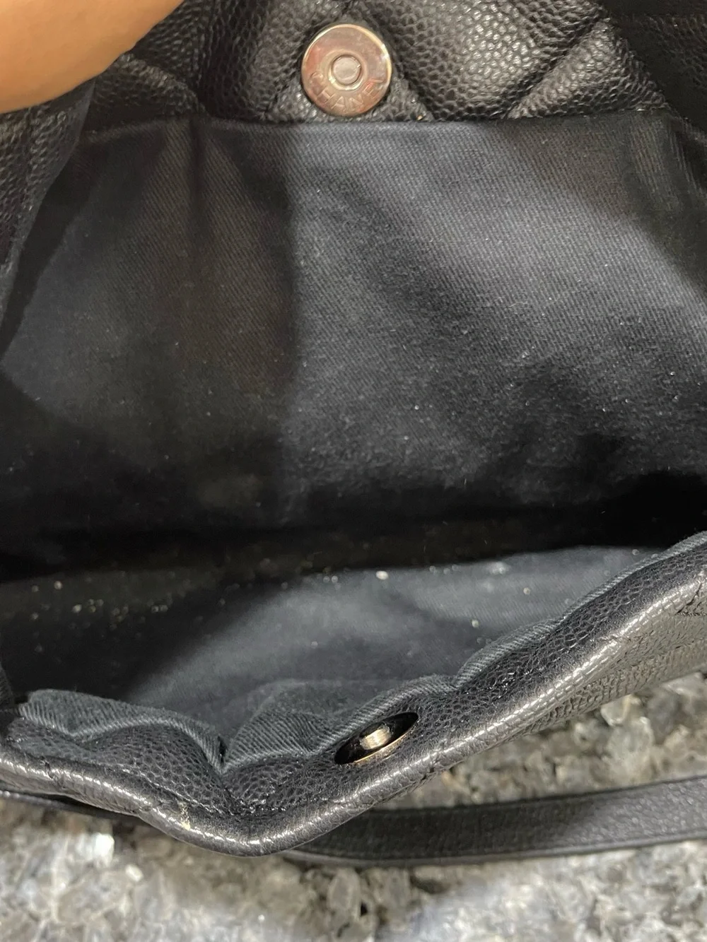 CHANEL Black Quilted Caviar Leather Shoulder Bag with CC Logo